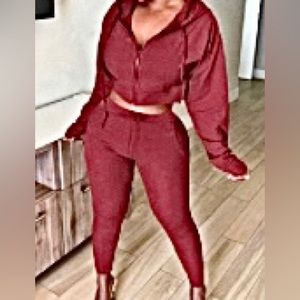 Hooded Matching straight leg pant set